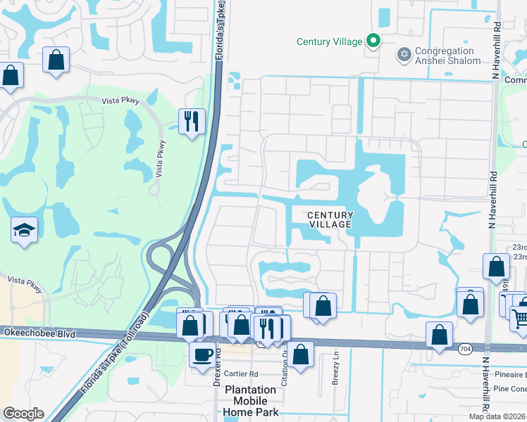 map of restaurants, bars, coffee shops, grocery stores, and more near 76 Berkshire C in West Palm Beach