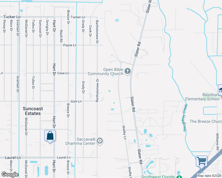 map of restaurants, bars, coffee shops, grocery stores, and more near 17281 Shelby Lane in North Fort Myers