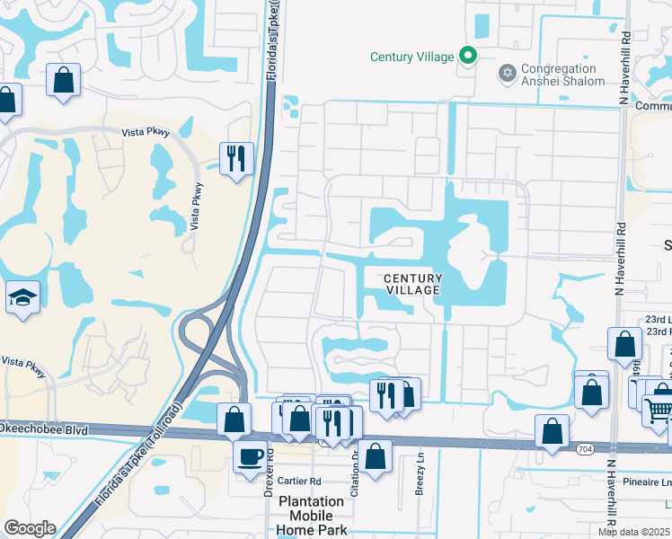 map of restaurants, bars, coffee shops, grocery stores, and more near 76 Berkshire C in West Palm Beach