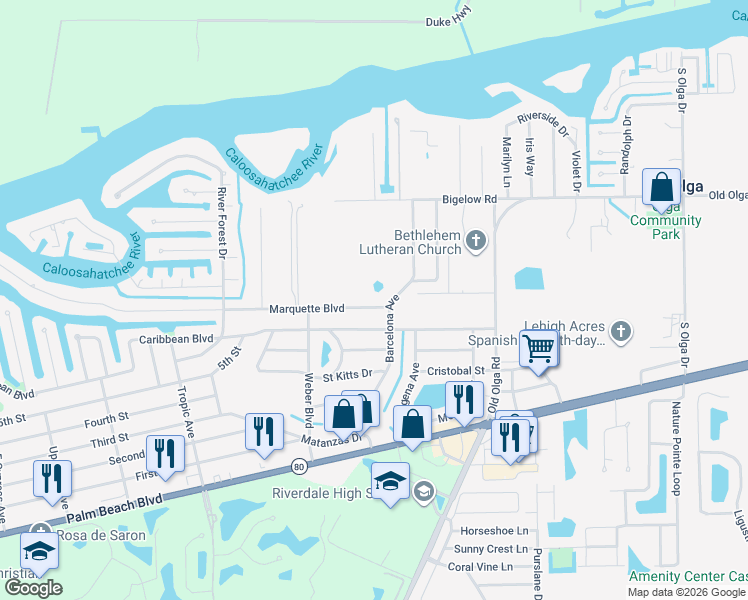 map of restaurants, bars, coffee shops, grocery stores, and more near 14066 Marquette Boulevard in Fort Myers