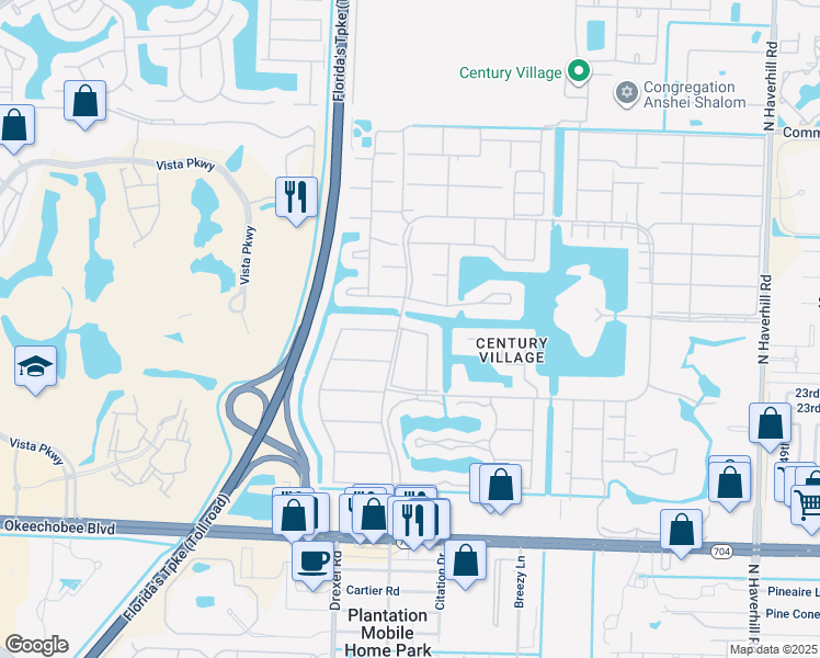 map of restaurants, bars, coffee shops, grocery stores, and more near 76 Berkshire C in West Palm Beach