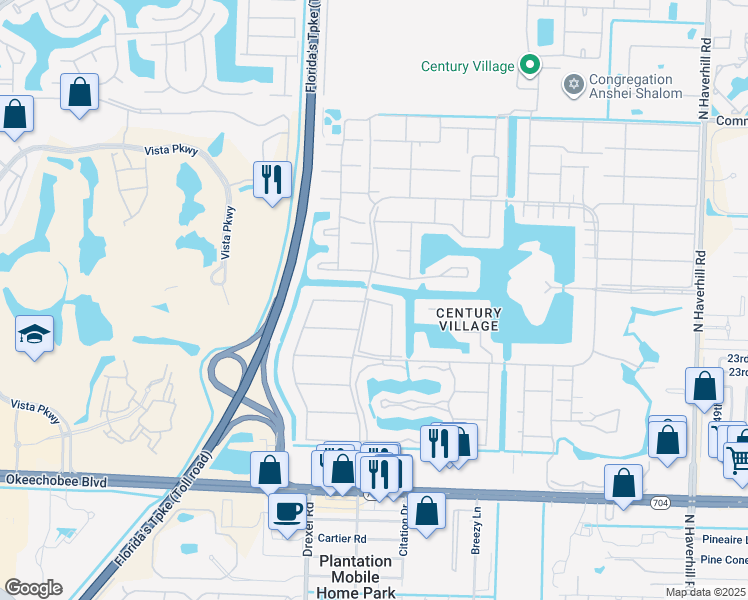 map of restaurants, bars, coffee shops, grocery stores, and more near 76 Berkshire C in West Palm Beach