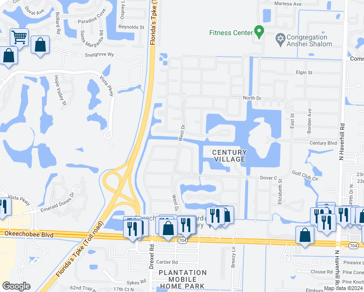 map of restaurants, bars, coffee shops, grocery stores, and more near 76 Berkshire C in West Palm Beach