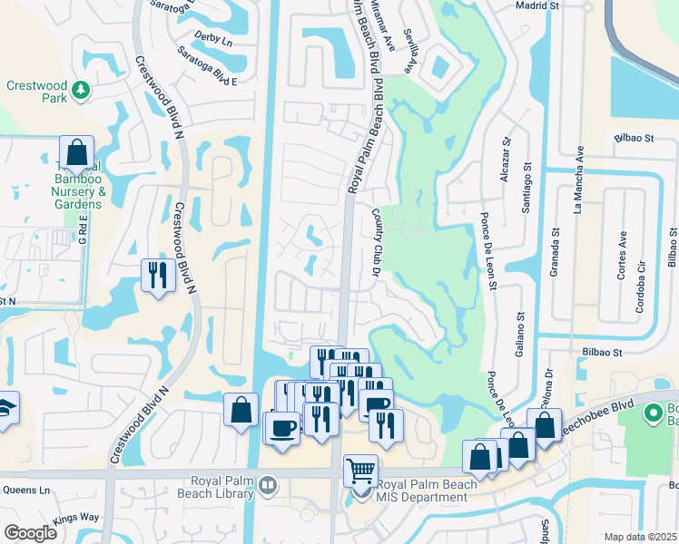 map of restaurants, bars, coffee shops, grocery stores, and more near 47 Essex Court in Royal Palm Beach