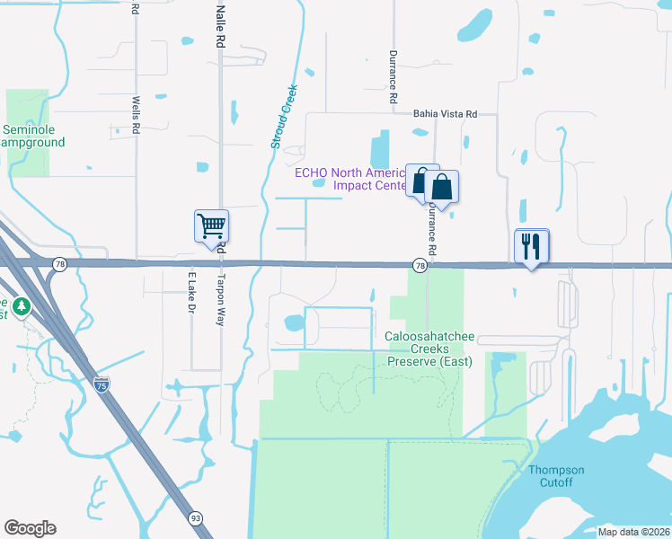 map of restaurants, bars, coffee shops, grocery stores, and more near 9786 Bayshore Road in North Fort Myers