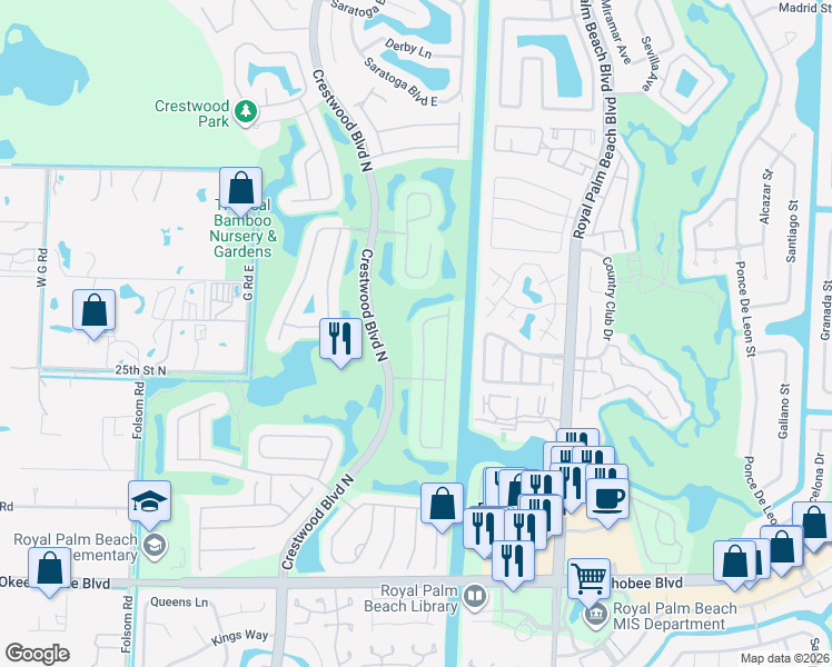 map of restaurants, bars, coffee shops, grocery stores, and more near 2019 Reston Circle in Royal Palm Beach