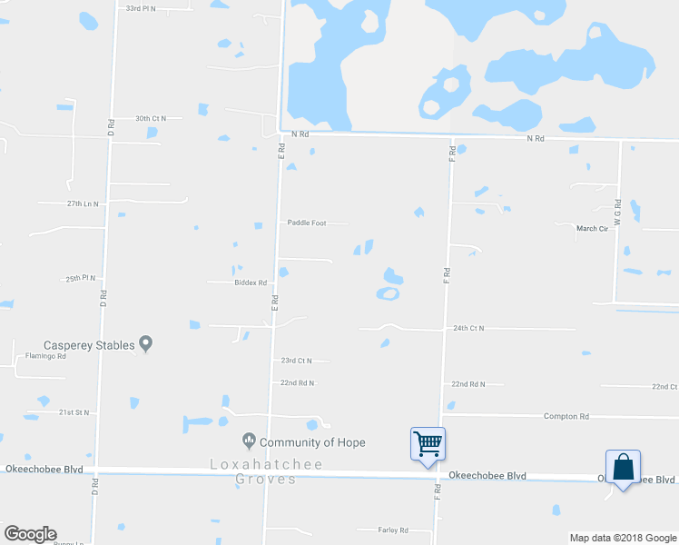 map of restaurants, bars, coffee shops, grocery stores, and more near 2587 E Road in Loxahatchee