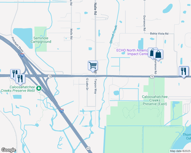 map of restaurants, bars, coffee shops, grocery stores, and more near 9454 Bayshore Road in North Fort Myers