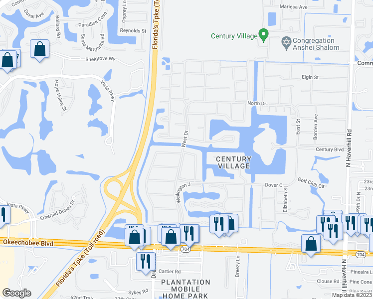map of restaurants, bars, coffee shops, grocery stores, and more near 76 Berkshire C in West Palm Beach