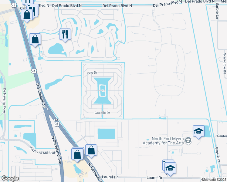 map of restaurants, bars, coffee shops, grocery stores, and more near 109 Hippo in North Fort Myers