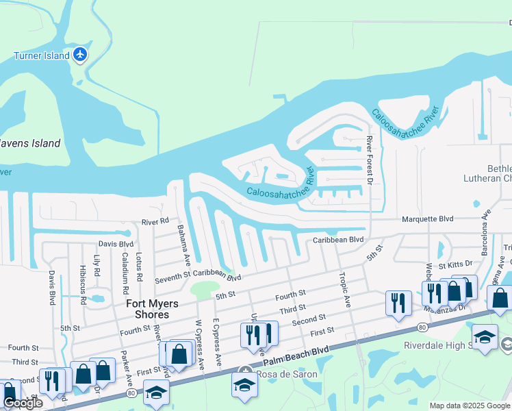 map of restaurants, bars, coffee shops, grocery stores, and more near 13364 Marquette Boulevard in Fort Myers