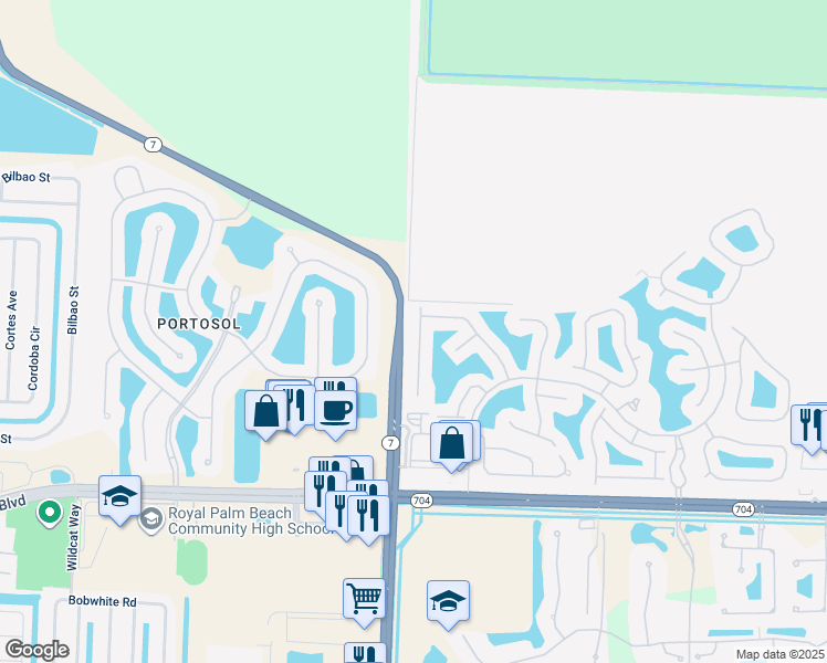 map of restaurants, bars, coffee shops, grocery stores, and more near 2393 Windjammer Way in West Palm Beach