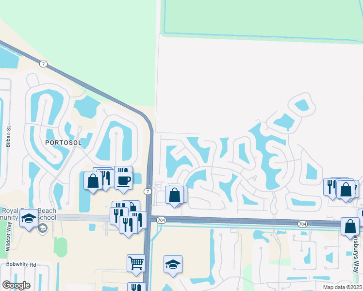 map of restaurants, bars, coffee shops, grocery stores, and more near 9866 Galleon Drive in West Palm Beach