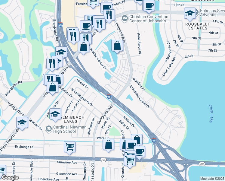 map of restaurants, bars, coffee shops, grocery stores, and more near 227 Courtney Lakes Circle in West Palm Beach