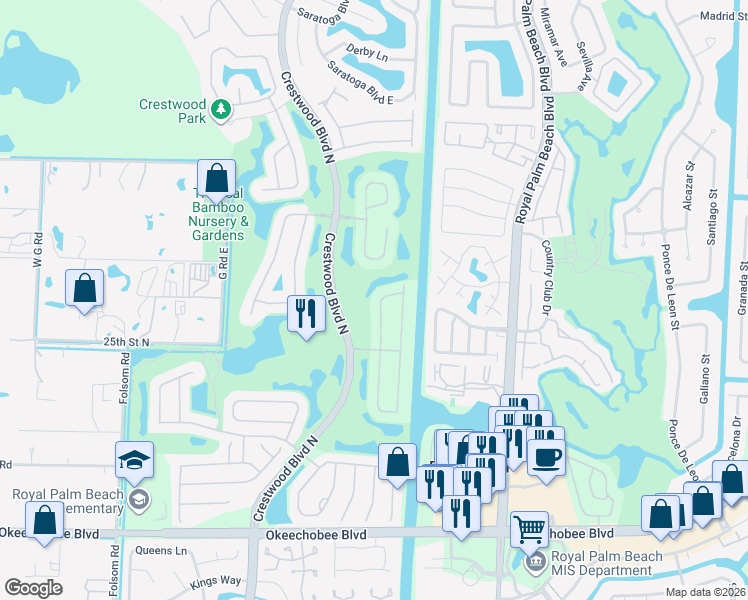 map of restaurants, bars, coffee shops, grocery stores, and more near 2023 Reston Circle in Royal Palm Beach