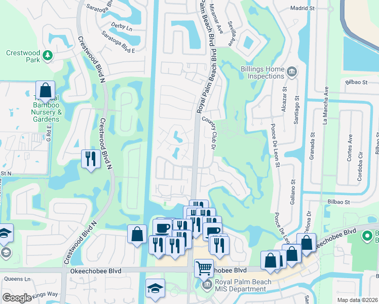 map of restaurants, bars, coffee shops, grocery stores, and more near 49 Essex Court in Royal Palm Beach