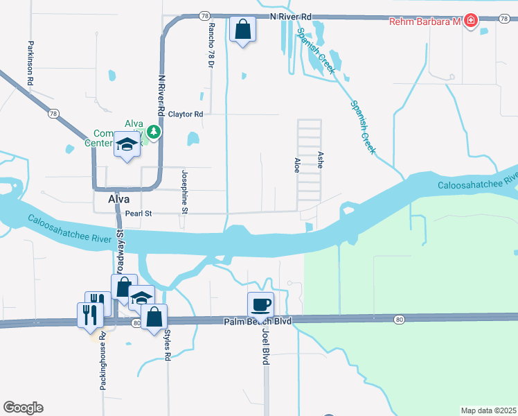 map of restaurants, bars, coffee shops, grocery stores, and more near 21867 Pearl Street in Alva