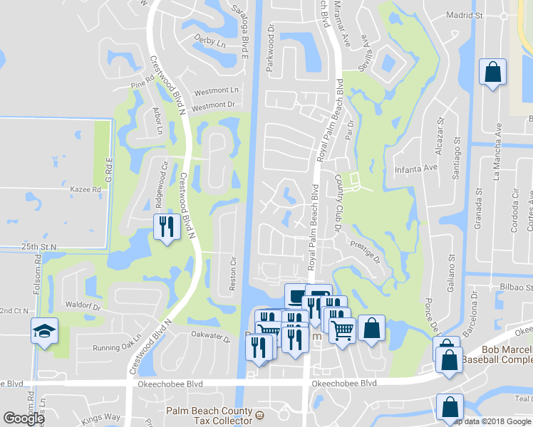 map of restaurants, bars, coffee shops, grocery stores, and more near 31 Clinton Court in West Palm Beach