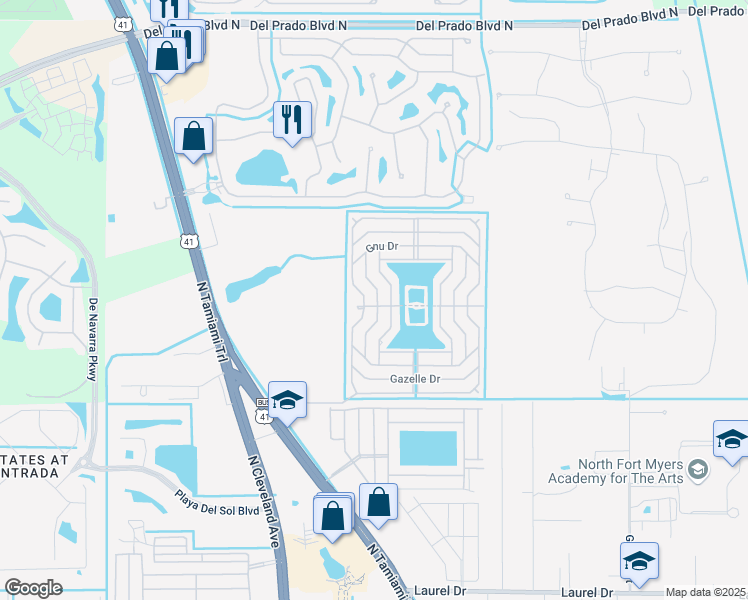 map of restaurants, bars, coffee shops, grocery stores, and more near 413 Mongoose Lane in North Fort Myers