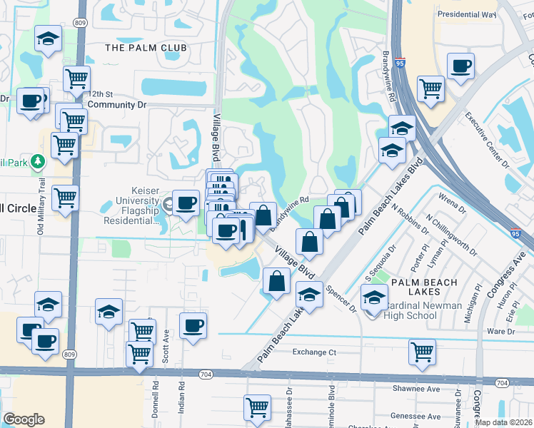 map of restaurants, bars, coffee shops, grocery stores, and more near 1036 The Pointe Drive in West Palm Beach