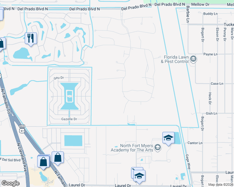 map of restaurants, bars, coffee shops, grocery stores, and more near 109 Hippo in North Fort Myers