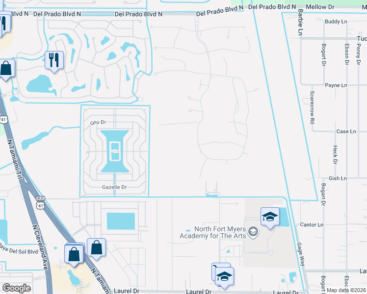 map of restaurants, bars, coffee shops, grocery stores, and more near 109 Hippo in North Fort Myers