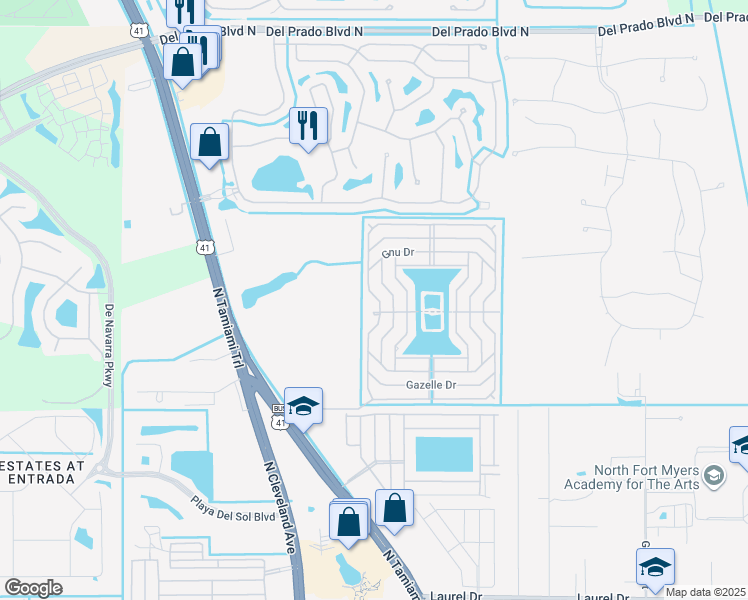 map of restaurants, bars, coffee shops, grocery stores, and more near in North Fort Myers