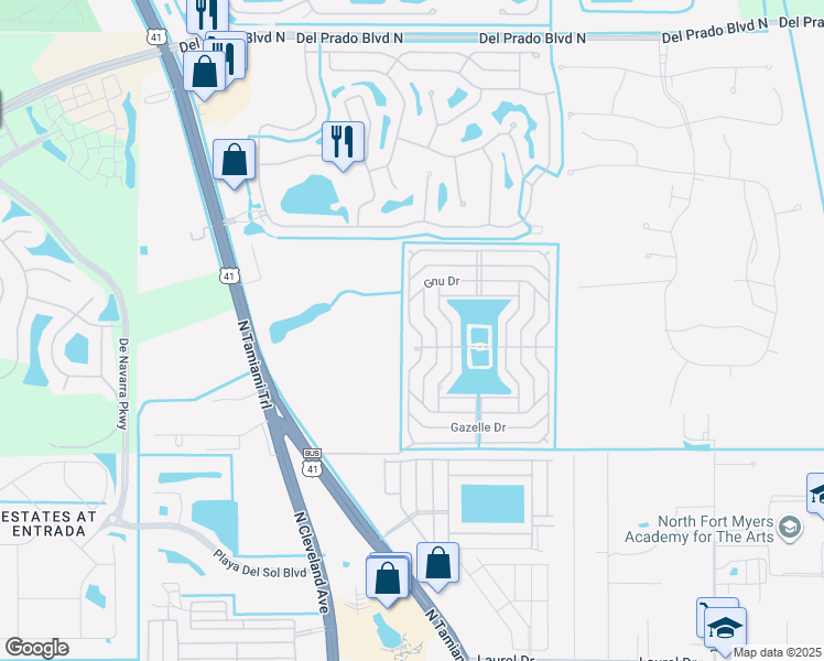 map of restaurants, bars, coffee shops, grocery stores, and more near in North Fort Myers