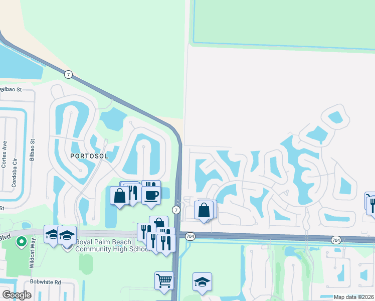 map of restaurants, bars, coffee shops, grocery stores, and more near 2393 Windjammer Way in West Palm Beach