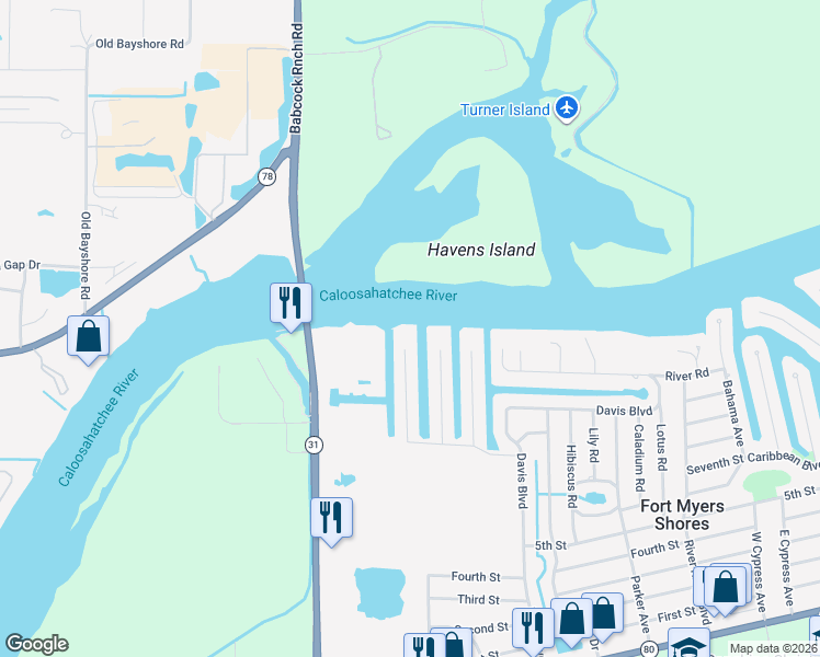 map of restaurants, bars, coffee shops, grocery stores, and more near 2201 Havana Avenue in Fort Myers