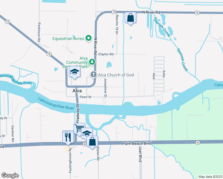 map of restaurants, bars, coffee shops, grocery stores, and more near 21671 Center Street in Alva