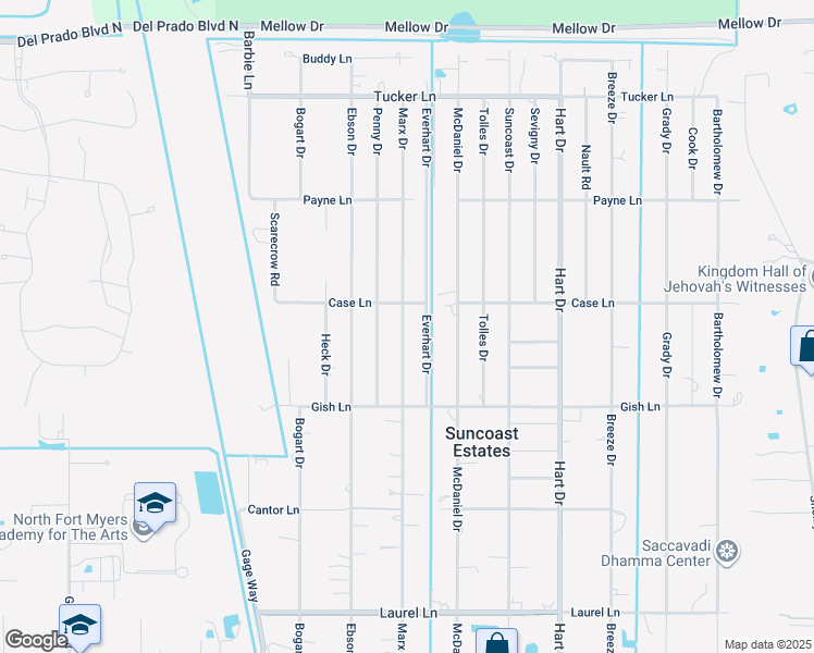 map of restaurants, bars, coffee shops, grocery stores, and more near 8166 Everhart Drive in North Fort Myers