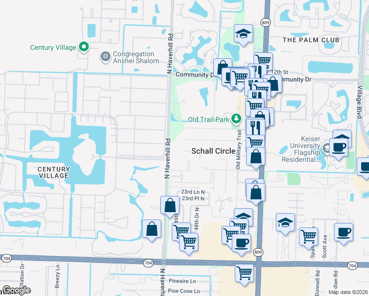 map of restaurants, bars, coffee shops, grocery stores, and more near 4899 Badger Road in West Palm Beach