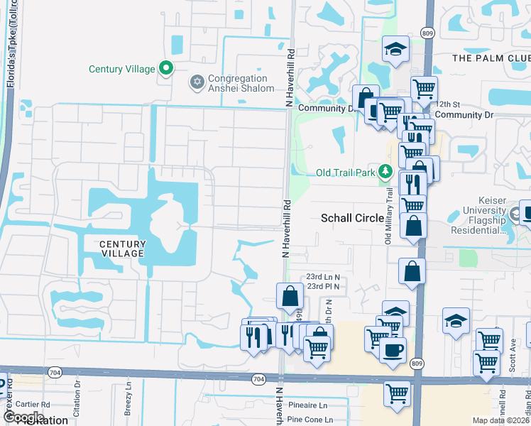 map of restaurants, bars, coffee shops, grocery stores, and more near 62 Salisbury D in West Palm Beach