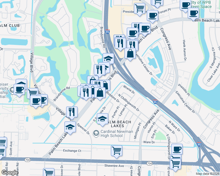 map of restaurants, bars, coffee shops, grocery stores, and more near 1920 Palm Beach Lakes Boulevard in West Palm Beach