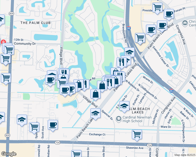 map of restaurants, bars, coffee shops, grocery stores, and more near 915 Bear Island Circle in West Palm Beach
