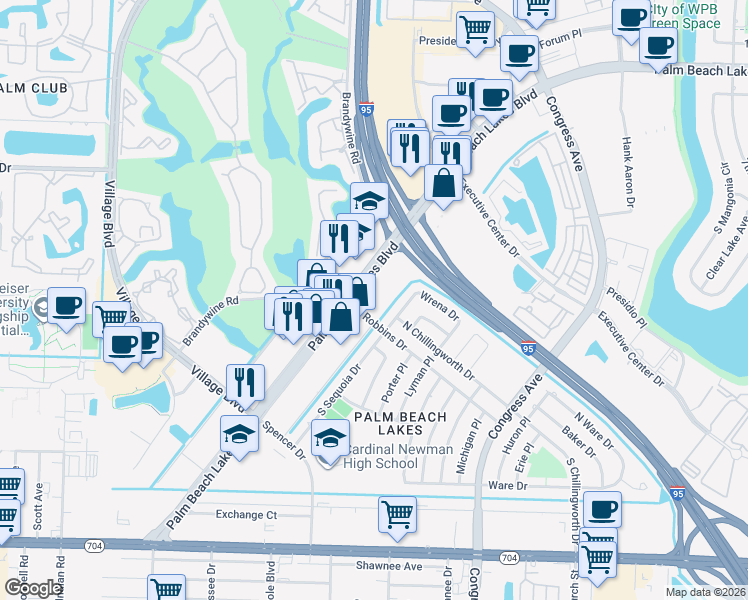 map of restaurants, bars, coffee shops, grocery stores, and more near 1920 Palm Beach Lakes Boulevard in West Palm Beach