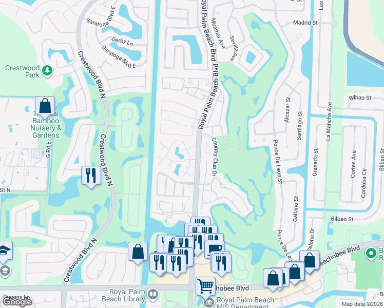 map of restaurants, bars, coffee shops, grocery stores, and more near 1 Amherst Court in Royal Palm Beach