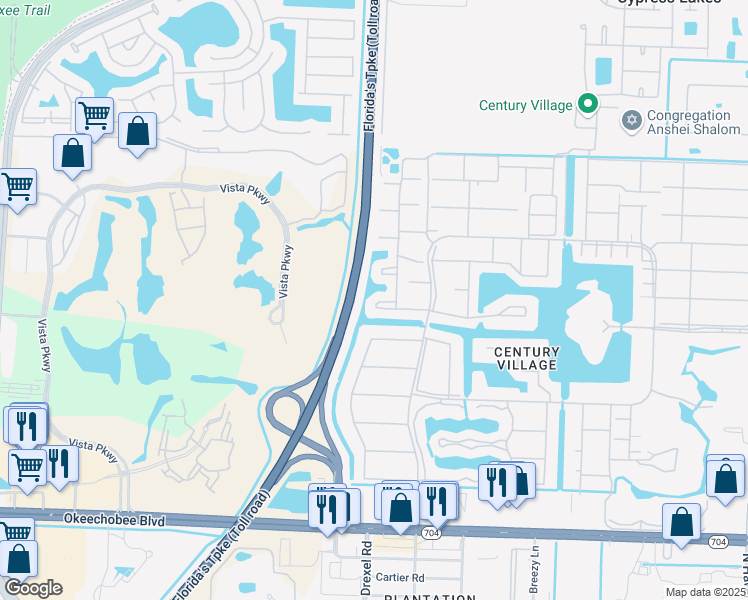 map of restaurants, bars, coffee shops, grocery stores, and more near 105 Northampton F in West Palm Beach