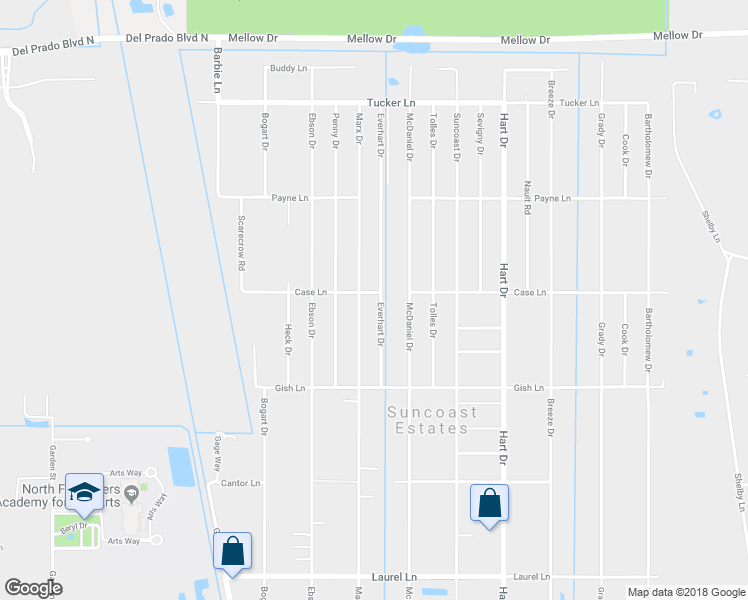 map of restaurants, bars, coffee shops, grocery stores, and more near 8166 Everhart Drive in North Fort Myers