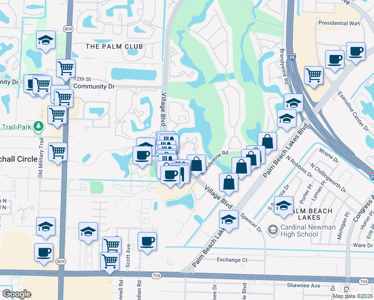 map of restaurants, bars, coffee shops, grocery stores, and more near 1195 The Pointe Drive in West Palm Beach