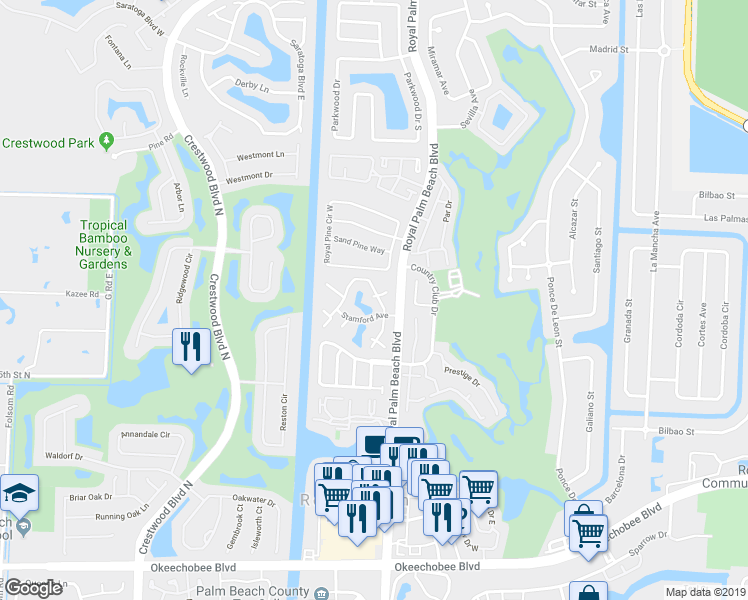 map of restaurants, bars, coffee shops, grocery stores, and more near 2 Amherst Court in Royal Palm Beach
