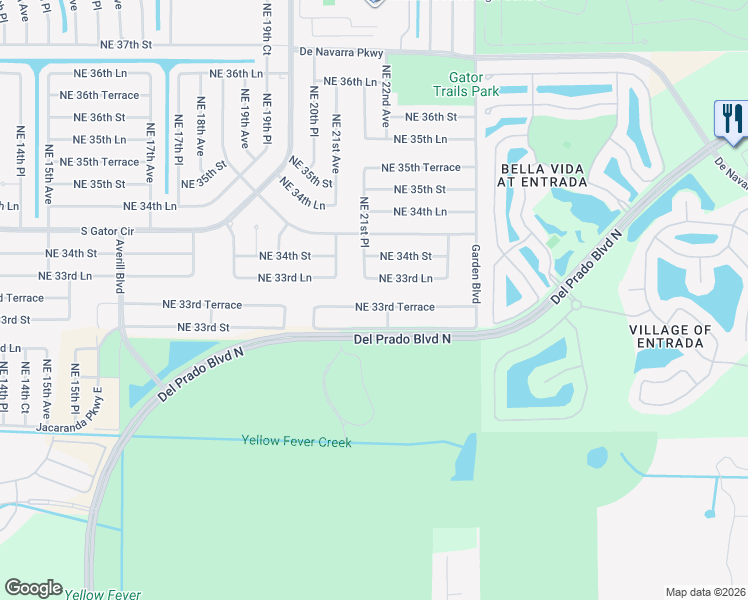 map of restaurants, bars, coffee shops, grocery stores, and more near 2113 Northeast 33rd Terrace in Cape Coral