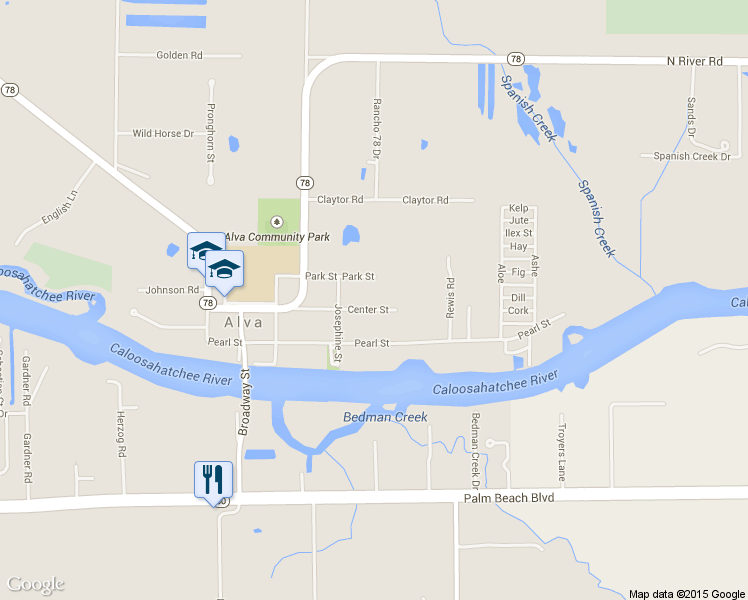 map of restaurants, bars, coffee shops, grocery stores, and more near 21671 Center Street in Alva