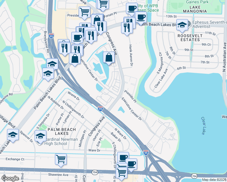 map of restaurants, bars, coffee shops, grocery stores, and more near 410 Amador Lane in West Palm Beach