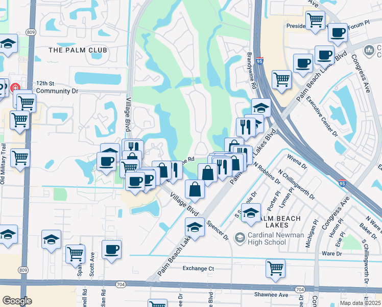 map of restaurants, bars, coffee shops, grocery stores, and more near 915 Bear Island Circle in West Palm Beach