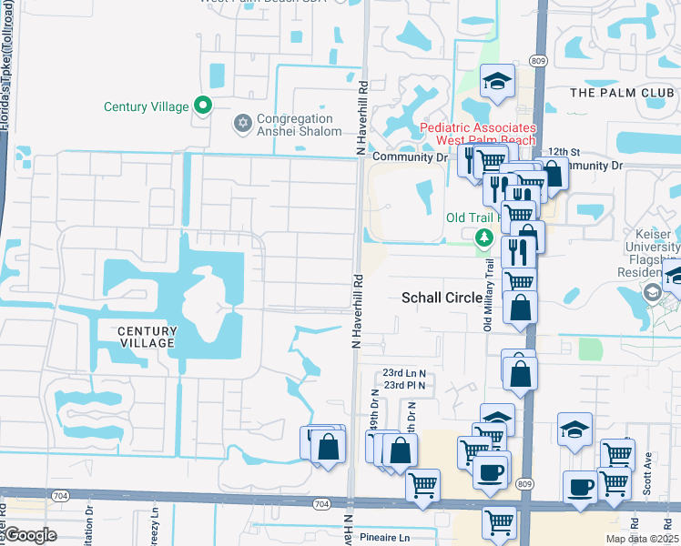map of restaurants, bars, coffee shops, grocery stores, and more near 97 Easthampton East in West Palm Beach