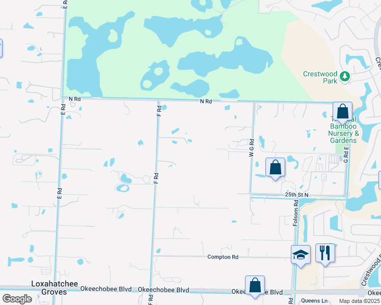 map of restaurants, bars, coffee shops, grocery stores, and more near 2672 F Road in Loxahatchee Groves