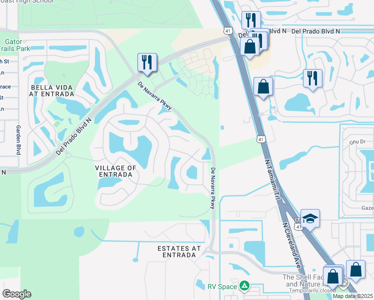 map of restaurants, bars, coffee shops, grocery stores, and more near 2727 Merida Lane in Cape Coral
