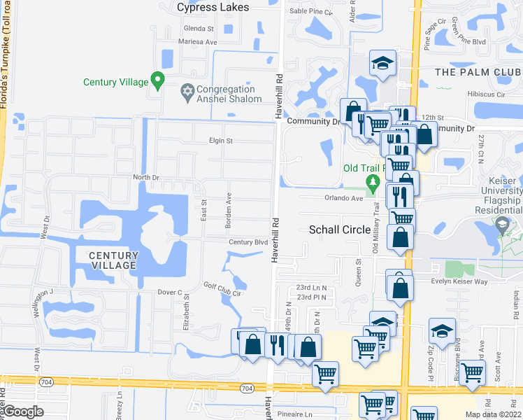 map of restaurants, bars, coffee shops, grocery stores, and more near 97 Easthampton East in West Palm Beach